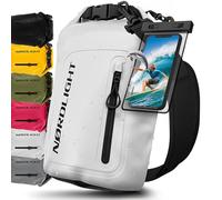 Nordlight Bolsa Estanca Impermeable + Funda para Móvil, Cierre Enrollable, Correa para Hombro | Drybag Mochila Impermeable Saco Estanco Bolsa de Transporte Náutica | Playa Sup - Blanco, 10 litros