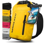 Nordlight Bolsa Estanca Impermeable + Funda para Móvil, Cierre Enrollable, Correa para Hombro | Drybag Mochila Impermeable Saco Estanco Bolsa de Transporte Náutica | Playa Sup - Amarillo, 10 litros