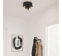 Nordlux Downlight Pitcher, negro/latón, 3 luces, redondo, metal