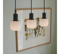 Nordlux Lámpara colgante Milford Mini, 3 luces, negra, cristal estriado