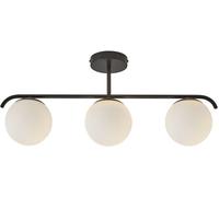 Nordlux Lámpara regleta de techo nórdico negro con 3 esferas de cristal blanco