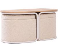 Nordlys Mesa baja de madera con 2 otomanas de lana blanca