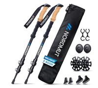NORDMUT® Bastones de Senderismo Telescópicos | Nordic Walking Mujeres y Hombres | Bastones de Trekking Ultraligeros [con Set de Gomas] Ajustables con Empuñadura de Corcho Natural (Carbono)