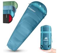 NORDMUT® Saco de Dormir para Adultos: tamaño Compacto y Ultraligero (900/1500 g), 3 Estaciones (250 gsm) de Verano (100 gsm), Tipo Momia (Azul grisáceo/Saco de Dormir de Verano)