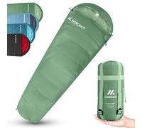 NORDMUT® Saco de Dormir para Adultos: tamaño Compacto y Ultraligero (900/1500 g), 3 Estaciones (250 gsm) de Verano (100 gsm), Tipo Momia (Verde/Saco de Dormir de Verano)