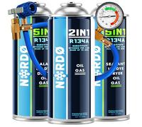 Nordo 5 en 1 - 2x gas R134a con aceite + 2x refrigerante R134a 5 en 1 XL 235 g cada caja, para aire acondicionado de coche con aceite, sellador de fugas, trazador UV y deshidratante + manguera