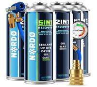 Nordo - Kit de recarga de aire acondicionado R1234yf - Fluido refrigerante 5 en 1 XL con aceite, sellador, colorante UV y deshidratante + 4 x gas de recambio R1234yf con aceite de 235 g
