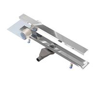 Nordona Canaleta de ducha Complete Basic HG de acero inoxidable 60 cm - extraplano, salida central, rejilla clásica con acabado brillante, sifón de perfil bajo, profundidad de instalación 6 cm