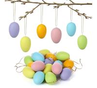 Nordstern Huevos de Pascua para colgar, paquete de 24 en colores pastel, decoración de Pascua, decoración de primavera para interior y exterior, huevos de plástico para pintar en 6 colores