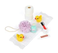 Nordstern Juego de 10 accesorios de baño para puerta de amigo invisible, casa de muñecas o duendes de Navidad, minicepillo de dientes y papel higiénico