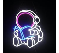 Nordstylee Astronauta libro neón, signo guiado astronauta, decoración de pared, habitación infantil, sala de juegos, decoración de pared, regalo de cumpleaños, 35 x 27,5 cm, acrílico