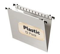 Nordun Carpetas colgantes de plástico tamaño carta, paquete de 12 carpetas colgantes reforzadas con expansión de 2 pulgadas, carpetas resistentes para archivadores, carpetas colgantes grises, carpetas