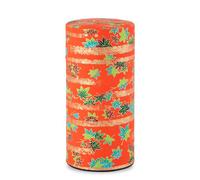 NOREN Tarro de té japonés (papel Yuzen Washi - hojas de otoño/rojo), tamaño de 7.25 onzas/fabricado en Japón con tapa interior hermética a prueba de humedad/tarro de cocina para hojas sueltas, café,