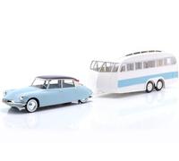 Norev NV181760 1:18 DS 19 1959-Bleu Nuage & Berenjena & Caravane Hénon Citroen Modelo Coleccionable, Multi