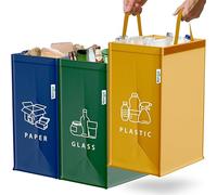 Norggo Cubos de basura de reciclaje - Set de 3 x 40L para plástico, papel y vidrio - Cubo basura reciclaje duradero - Bolsas reciclaje basura colores - Papelera Reciclaje 3 Compartimentos