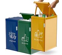 Norggo Cubos de basura de reciclaje - Set de 3 x 40L para plástico, papel y vidrio - Cubo basura reciclaje duradero - Bolsas reciclaje basura colores - Papelera Reciclaje 3 Compartimentos
