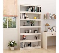Norheim Estanteria Libros con 6 Compartimentos, Librerías de Salón, Estantería Divisor de Espacios, Librería Vertical de Madera Maciza, Estantería Biblioteca, Blanco 100 x 30 x 200 cm