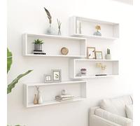 Norheim Set de 4 Estanteria Pared 100 x 15 x 30 cm, Baldas Flotantes, Estante Flotante, Estante de Exhibición para Libros DVDs, Apto para Sala de Estar, Dormitorio, Oficina - Blanco con Brillo