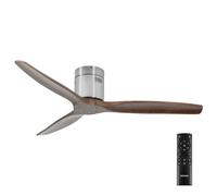NORHES Kent Ventilador Techo Sin Luz Níquel/Madera Oscura. 3 Aspas Ø132cm. Motor DC. Verano/Invierno. 6 Velocidades. Control Remoto Temporizador. Bajo Consumo Silencioso. Brisa Natural