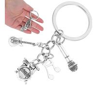 Norhogo 1 pieza guitarra rock guitarra eléctrica música bajo llavero, instrumento musical llavero con micrófono, partituras, tambor, amuleto de la suerte amantes de la música, accesorios para