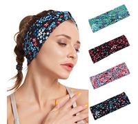 Norhogo 4 diademas elásticas con diseño de cruz bohemia, diadema anudada, banda elástica para la cabeza, diadema para yoga, para correr para mujeres y niñas