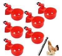 Norhogo 6 bebedores automáticos de aves de corral con broca de 9 mm, tazas automáticas de plástico para bebedero de plástico rojo para pájaros, aves de corral, palomas, pollos, patos