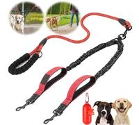 Norhogo Correa reflectante giratoria de 360° resistente con asas acolchadas, divisor doble para perro, correa doble para perro sin nudos, correa doble para perro para pasear a 2 perros, viene con un