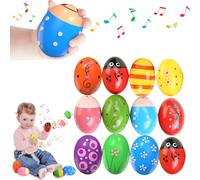 Norhogo Juego de 12 huevos de madera, maracas, huevos de Pascua, maracas, maracas de percusión, maracas musicales, huevos de rasseleier bebé, sonajeros de huevos, huevos de música para bebés y niños