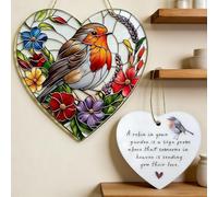 Norhogo Juego de 2 adornos de petirrojos y corazones, atrapasueños acrílicos, adornos conmemorativos de jardín para amantes de la naturaleza, decoraciones de jardín, regalos para sala de estar