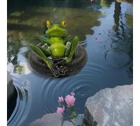Norhogo Mini estanque decorativo con rana flotante, escultura decorativa, figura de rana en el neumático, escultura de rana para exterior, jardín, estanque, patio, aprox. 13 x 15,5 x 8,5 cm