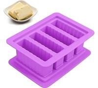 Norhogo Molde de silicona para mantequilla con 4 cavidades, con tapa rectangular y mantequilla, molde grande de silicona con tapa para palitos de mantequilla y tartas de queso, 4 cavidades (morado)