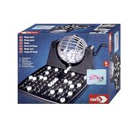 Noris 606150493 - Tambor de Bingo, Incluye fichas, 90 Bolas y 12 cartones de Bingo, Juego de acción para Toda la Familia, para niños a Partir de 6 años.