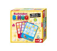 Noris Letras Bingo - Aprender ABC - Fácil de Aprender con 6 pizarras de Bingo, 26 Discos, 69 fichas, Bolsa de Tela e Instrucciones en 4 Idiomas, Juego Educativo a Partir de 4 años