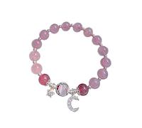 NORLSO Pulsera de estrella y luna esmaltada, pulsera de moda con dije de estrella y luna, pulseras de cuentas de cristal de piedra natural, joyería de cumpleaños, regalos para mujeres y niñas, 7.8