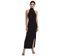 Norma Kamali Halter Turtle Side Slit Gown Vestido de cóctel, Negro, M Mujeres