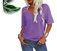 Normaltly Womens Shirt, Normalty Tops, Solid Color V-Neck T-Shirt, Summer Short Sleeve Loose Casual Tops (Purple,4XL)