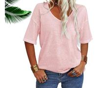 Normaltly Womens Shirt, Normalty Tops, Solid Color V-Neck T-Shirt, Summer Short Sleeve Loose Casual Tops (Pink,XL)