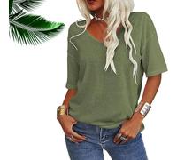 Normaltly Womens Shirt, Normalty Tops, Solid Color V-Neck T-Shirt, Summer Short Sleeve Loose Casual Tops (Green,XXL)