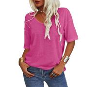 Normaltly Womens Shirt, Solid Color V-Neck Summer T-Shirt, Loose Fit Short Sleeve Basic Casual Tops