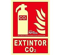 Normaluz A00406 - Señal Luminiscente Extintor Co2 Clase A PVC 1mm 21x30cm con CTE, RIPCI y Apto para la Nueva Legislación