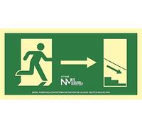 Normaluz A11441 - Señal Luminiscente Salida Escalera Izquierda Abajo Clase A PVC 1mm 32x16cm con CTE, RIPCI
