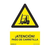 Normaluz Cartel ¡Atención! Paso de Carretilla 21x30cm - Señal PVC Alta Visibilidad | Carteles de Seguridad Resistentes | Señalizaciones de Seguridad y Pegatinas de Peligro para Uso Industrial
