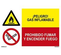 Normaluz PRD4360021 - Señal Combinada ¡ Peligro ! Gas Inflamable/Prohibido Fumar Y Encender Fuego Adhesivo De Vinilo 60x40 cm con CTE, RIPCI