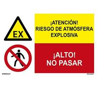 Normaluz PRD4360627 - Señal Combinada ¡ Atención ! Riesgo De Atmósfera Explosiva / ¡ Alto ! No Pasar Adhesivo De Vinilo 60x40 cm con CTE, RIPCI