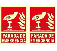 Normaluz RD00134 - Señal Luminiscente Parada de Emergencia Clase B PVC 0.7 mm 21x30 cm con CTE, RIPCI y Apto para la Nueva Legislación (Paquete de 2)