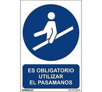 Normaluz RD25627 - Señal Adhesiva Es Obligatorio Utilizar El Pasamanos Adhesivo de Vinilo 15x20 cm con CTE, RIPCI