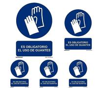 Normaluz RD26603 - Señal Adhesiva Es Obligatorio El Uso de Guantes Adhesivo de Vinilo 10x15 cm, Azul (Paquete de 5)