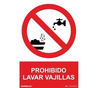 Normaluz RD40658 - Señal Adhesiva Prohibido lavar Vajillas Adhesivo de Vinilo 20x30 cm con CTE, RIPCI