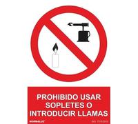 Normaluz RD46653 - Señal Adhesiva Prohibido Usar Sopletes o Introducir Llamas Adhesivo de Vinilo 10x15 cm con CTE, RIPCI