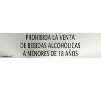 Normaluz RD707056 - Señal Adhesiva Rectangular Prohibida La Venta De Bebidas Alcoholicas A Menores De 18 Años Acero inoxidable Adhesivo 0,8 mm 5x20 cm
